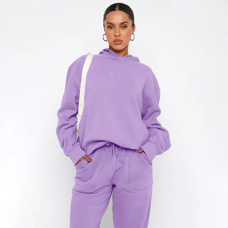 Bellanica - Women's Solid Hooded Sweatshirt Set