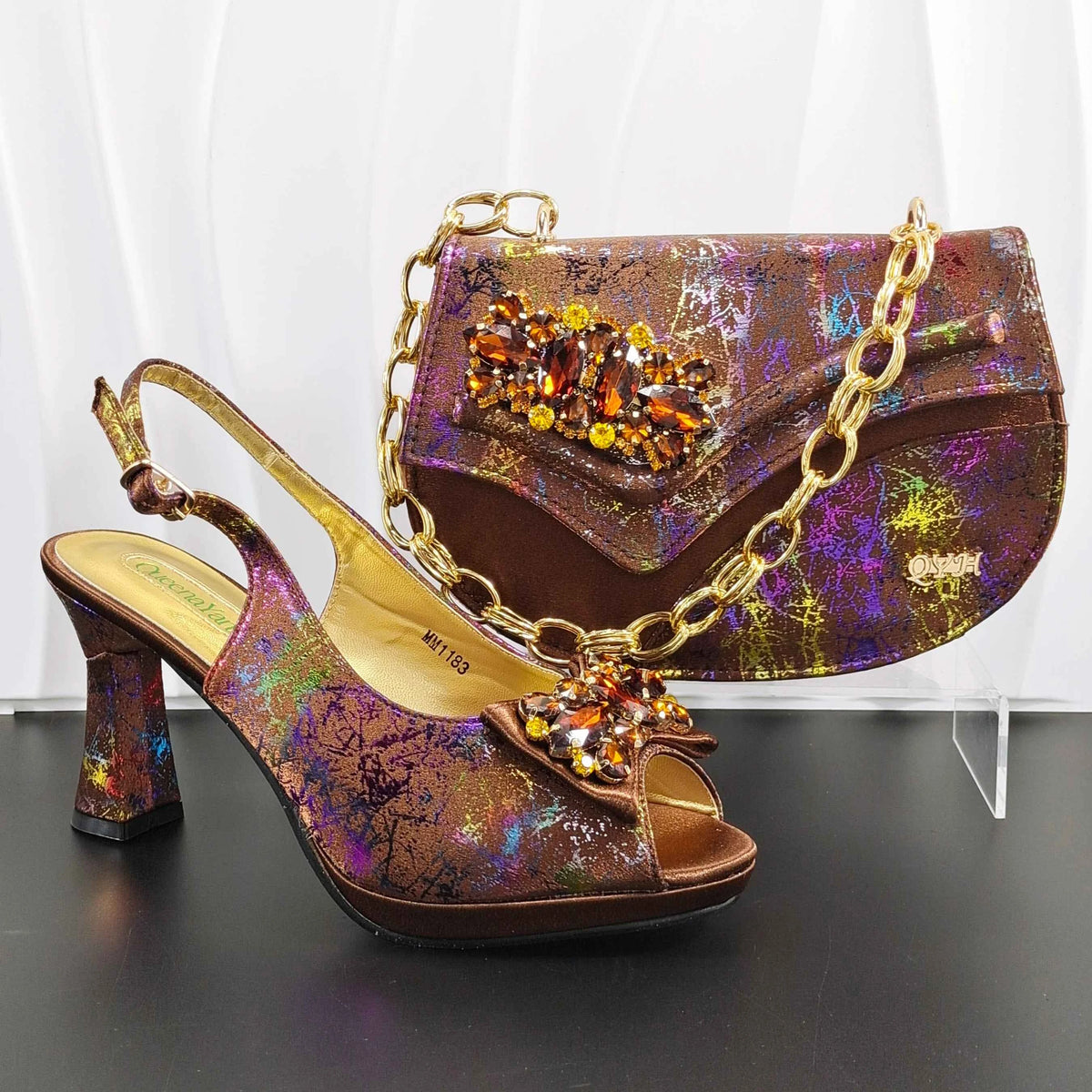 Rhinestone Heels with Matching Bag
