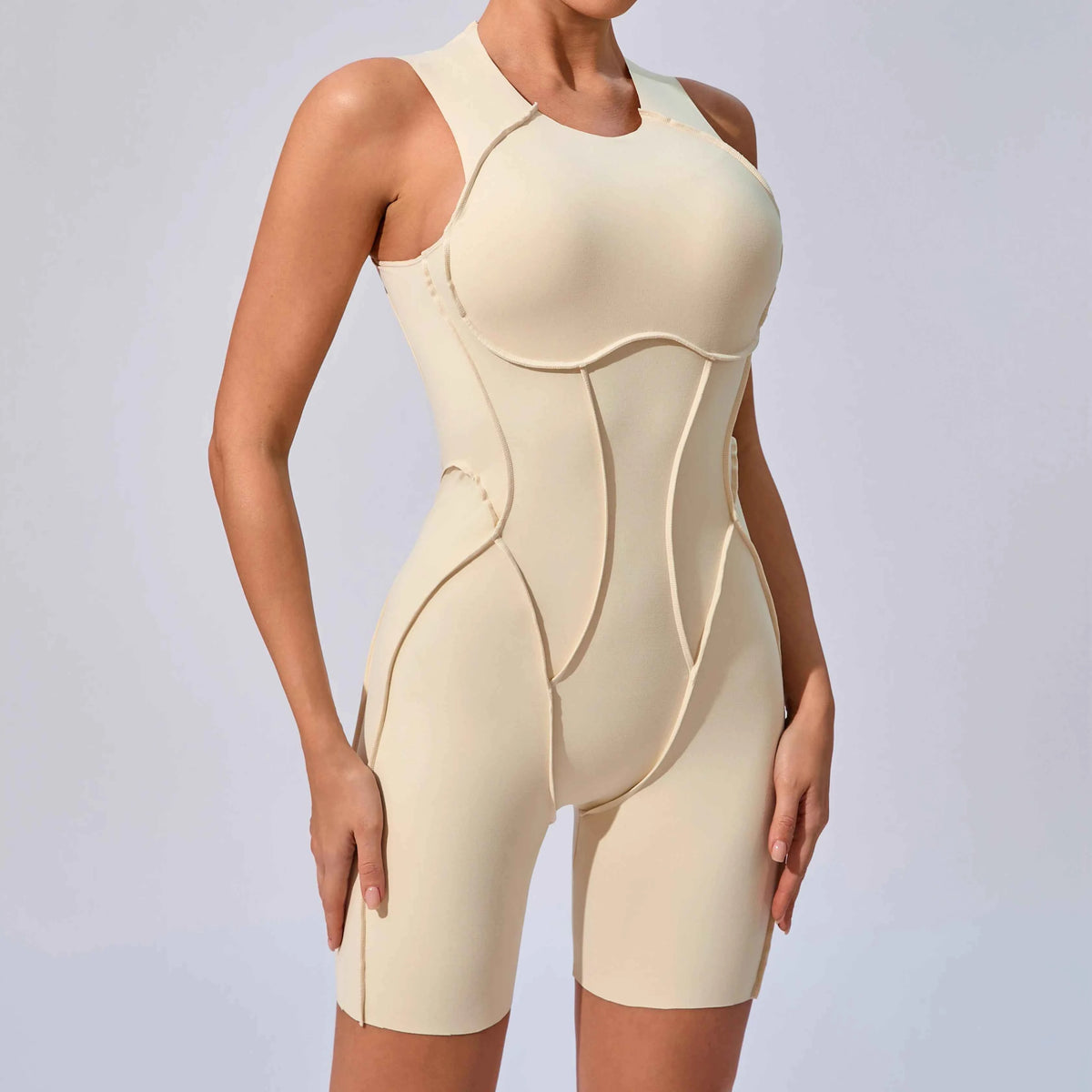 Padded Scrunch-Seam Fitness Jumpsuit