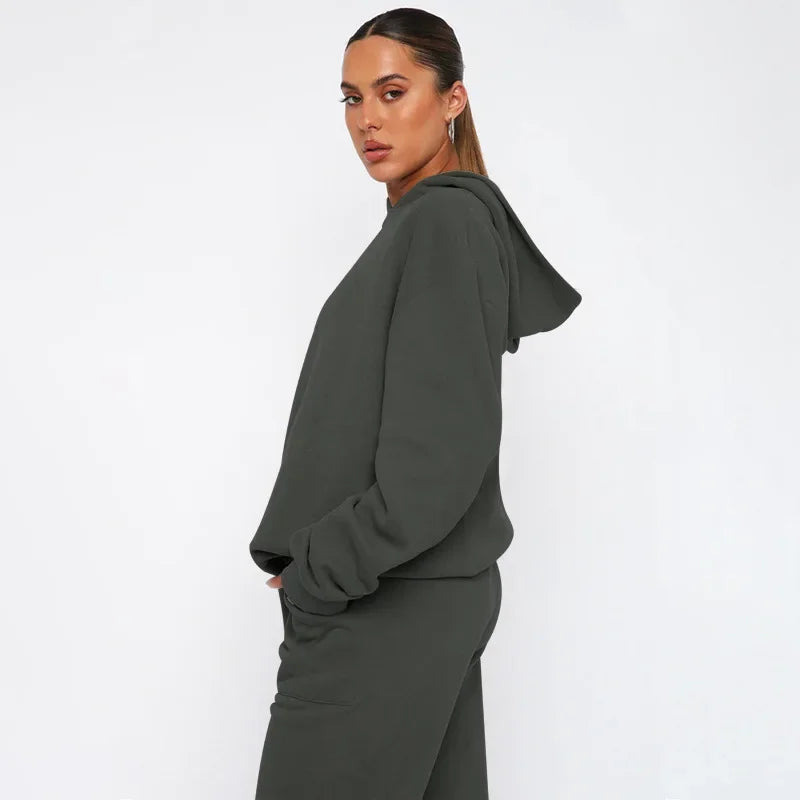 Bellanica - Women's Solid Hooded Sweatshirt Set