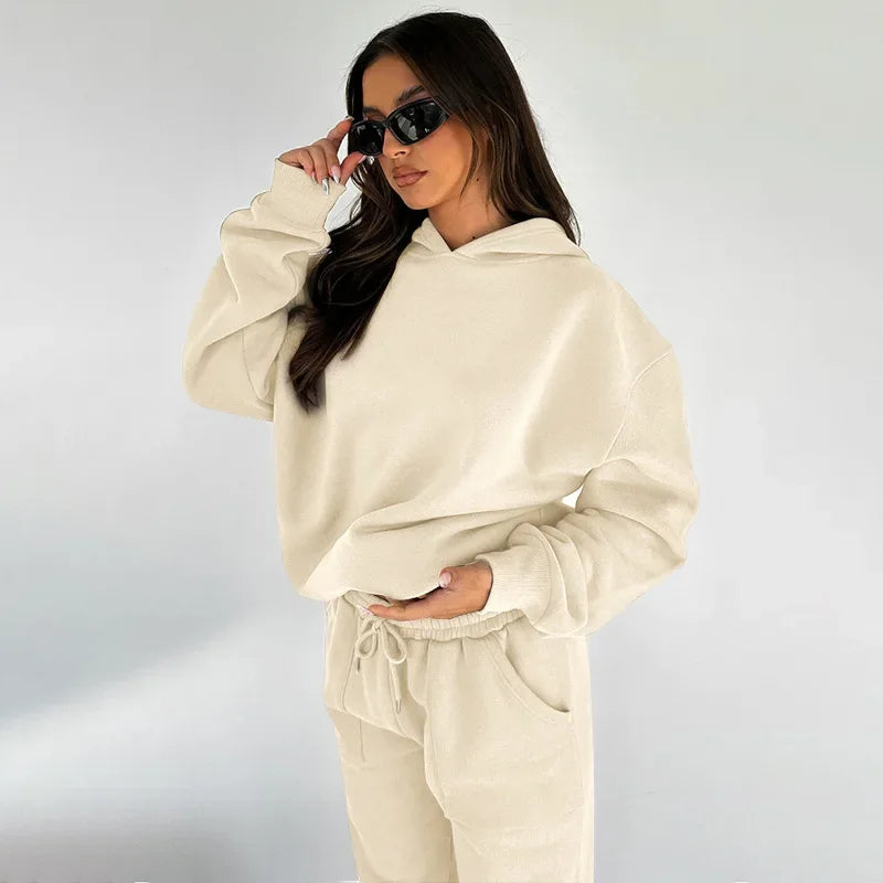 Bellanica - Women's Solid Hooded Sweatshirt Set