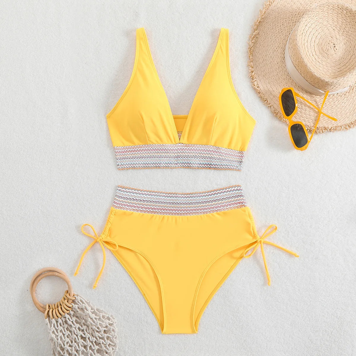 Bellanica - Drawstring High-Waist Bikini Set