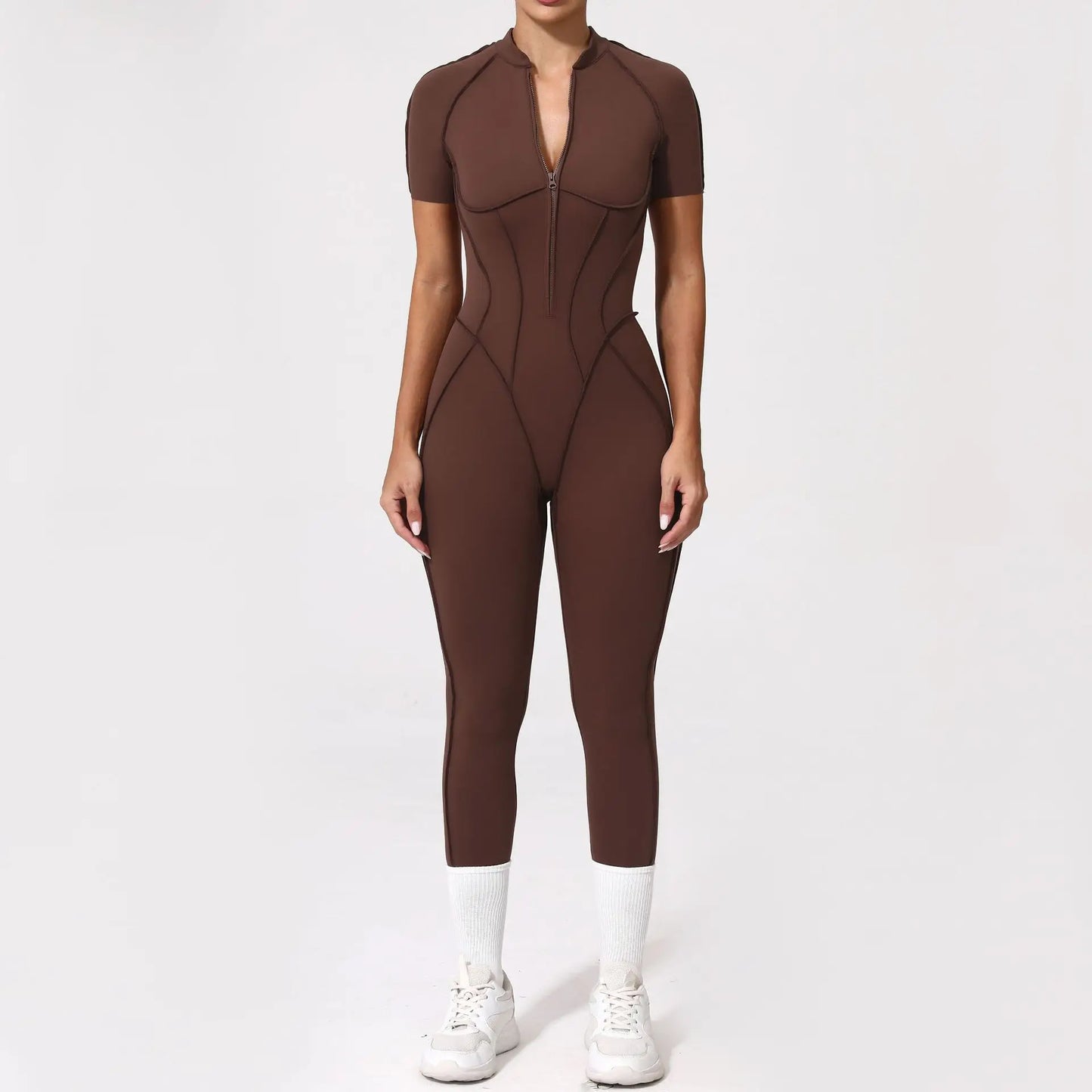 Bellanica - Seamless Zipper Yoga Gym Jumpsuit