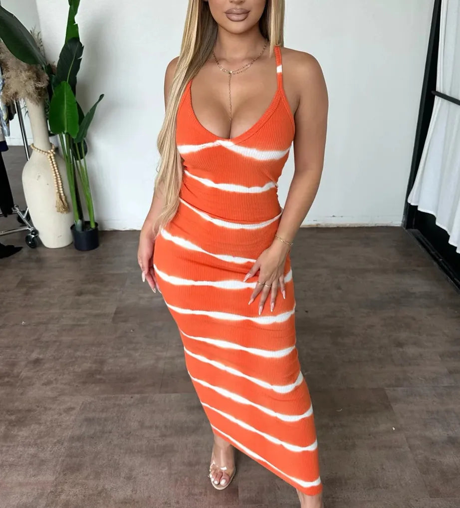 Striped Cami Bodycon Maxi Dress