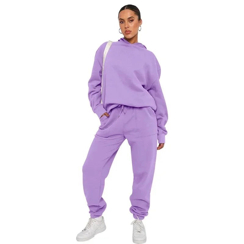 Bellanica - Women's Solid Hooded Sweatshirt Set