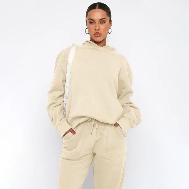 Bellanica - Women's Solid Hooded Sweatshirt Set