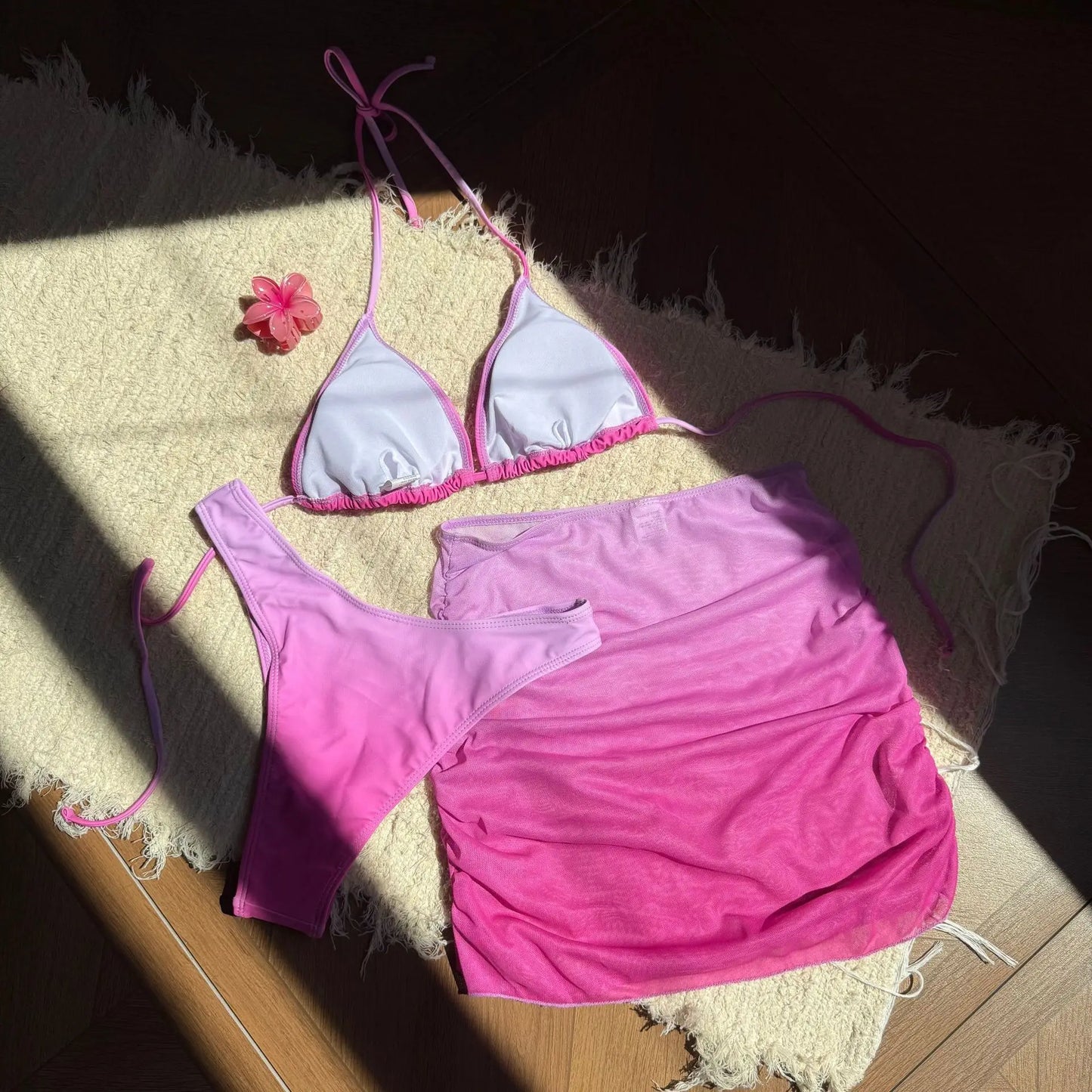 Bellanica - Gradient Halter Bikini Set with Skirt