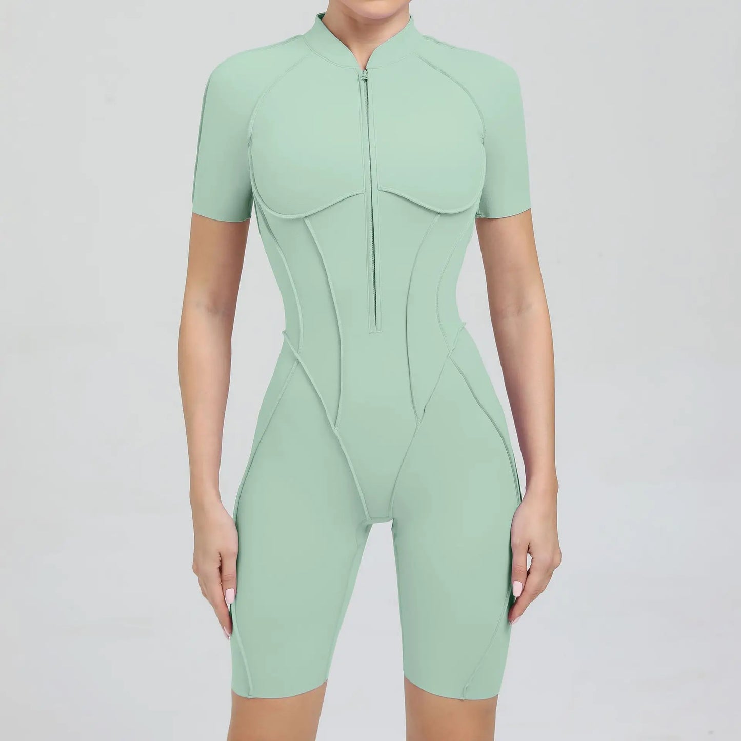Bellanica - Seamless Zipper Yoga Gym Jumpsuit