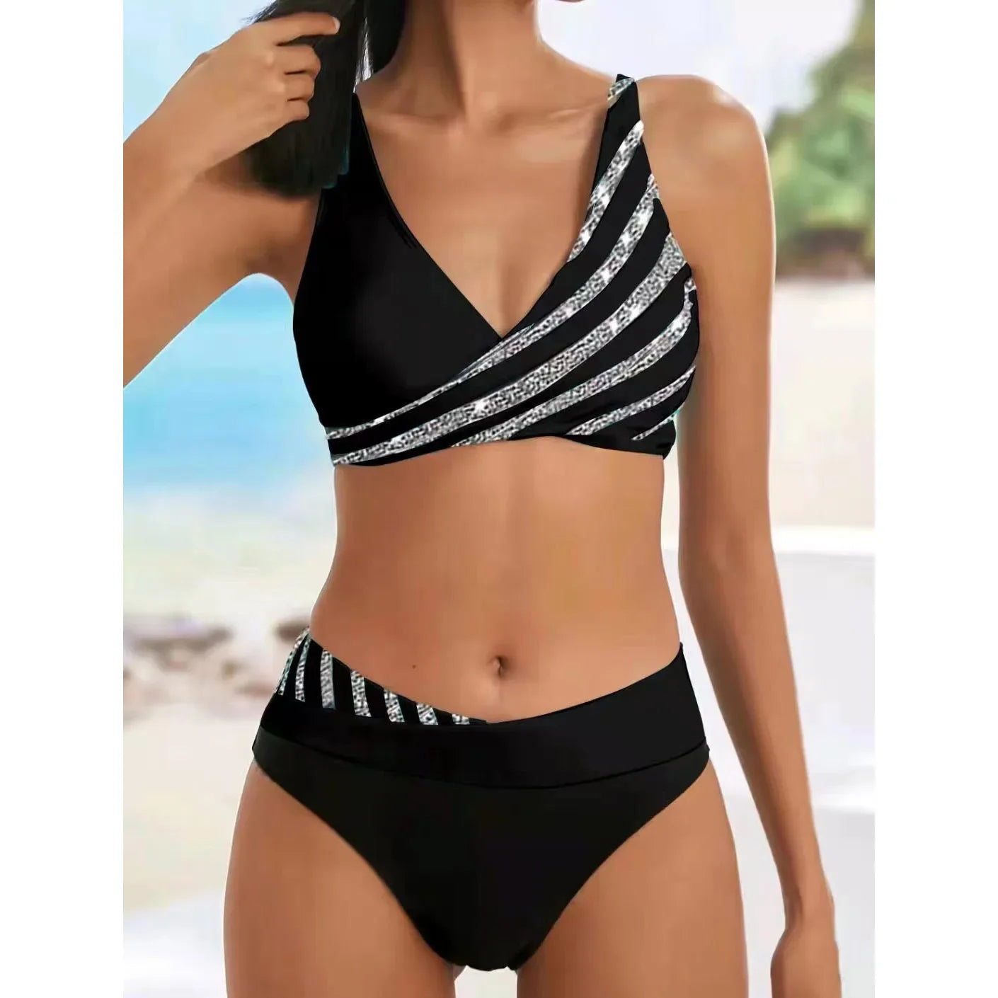 Bellanica - Shiny Print Lace-Up Bikini Set