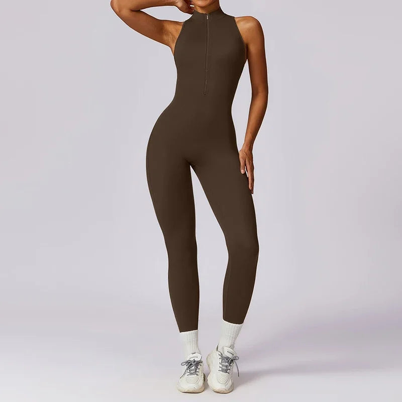 Bellanica - Backless Scrunch Zip Gym Jumpsuit