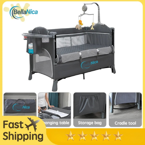 Bellanica - 4-in-1 Foldable Baby Crib Multifunctional Baby with Rocker