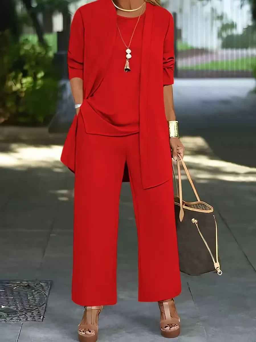 Three-piece cardigan suit with sleeveless vest wide-leg pants