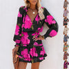 Floral Print Puff Sleeve Waist Dress