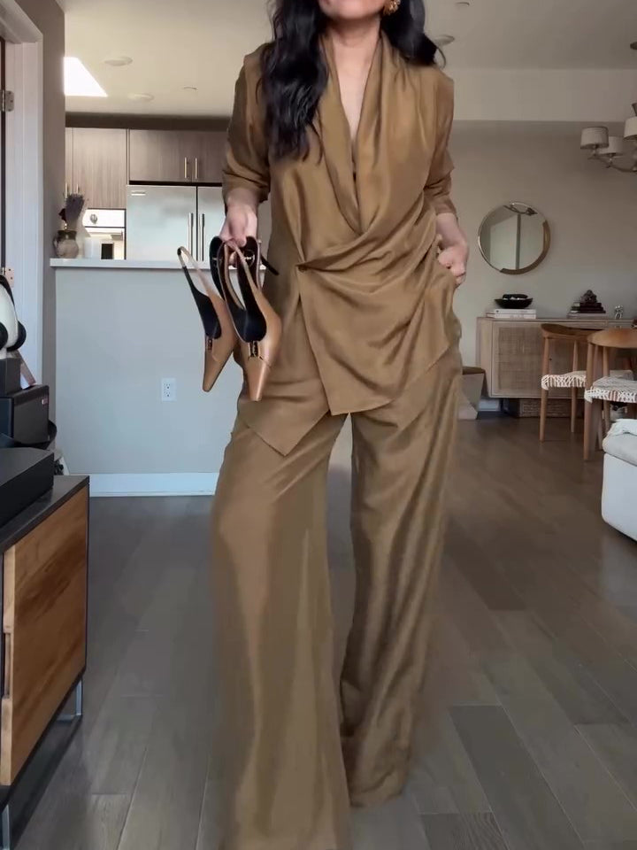 Satin Blouse and Wide Leg Pants Set | Bellanica Elegant Outfit
