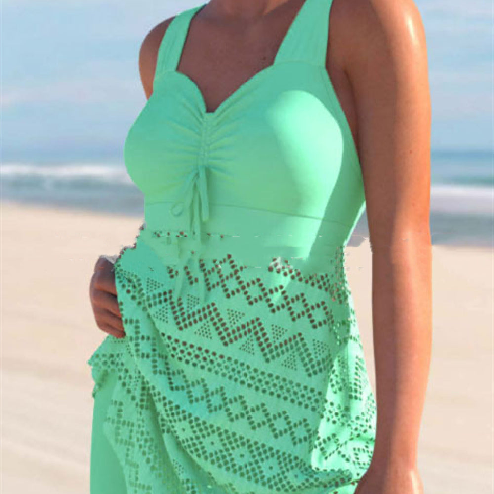 Lace One Piece Swimsuit | Elegant Solid Color Swimwear