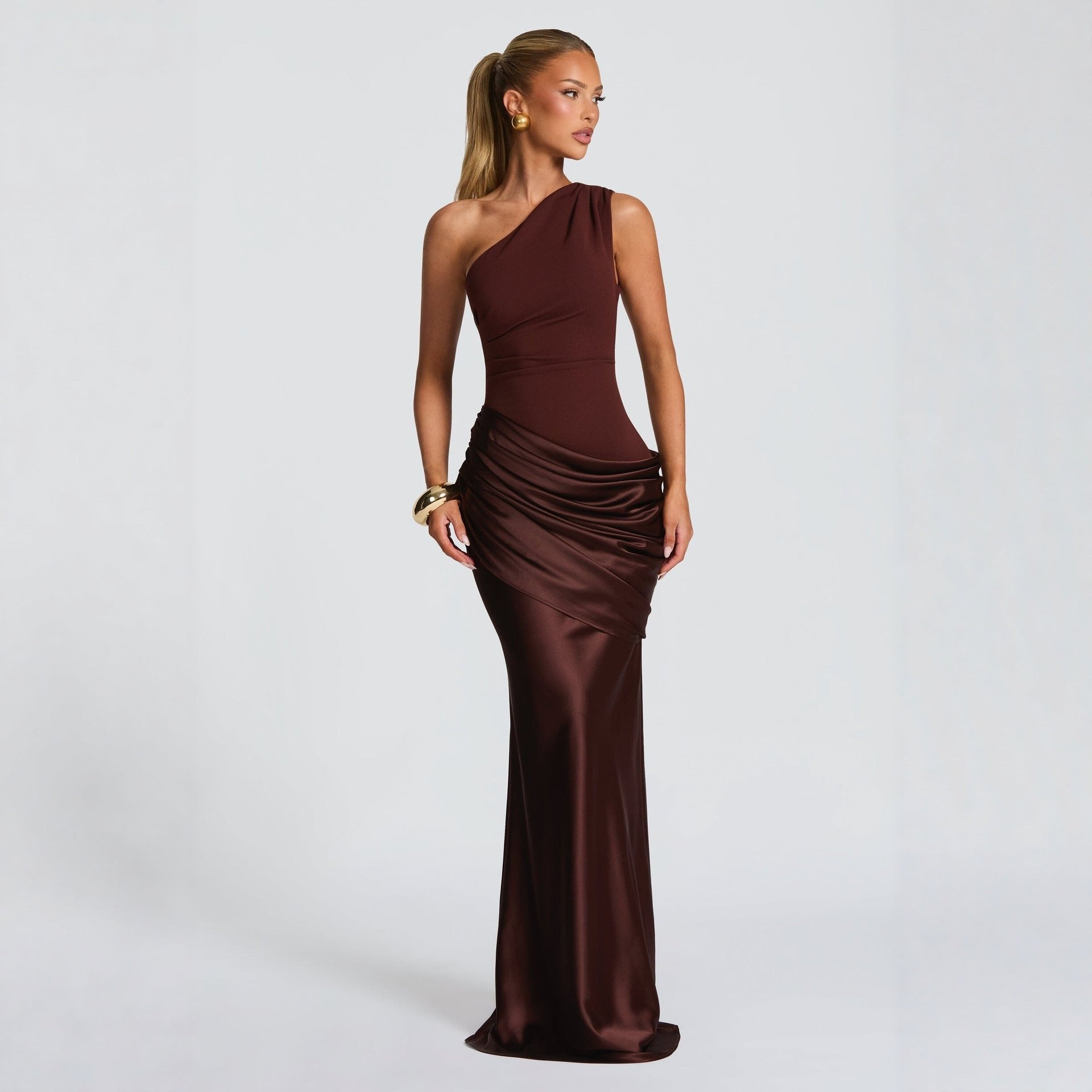 Slim Off-Shoulder Bodycon Maxi Evening Gown - back view