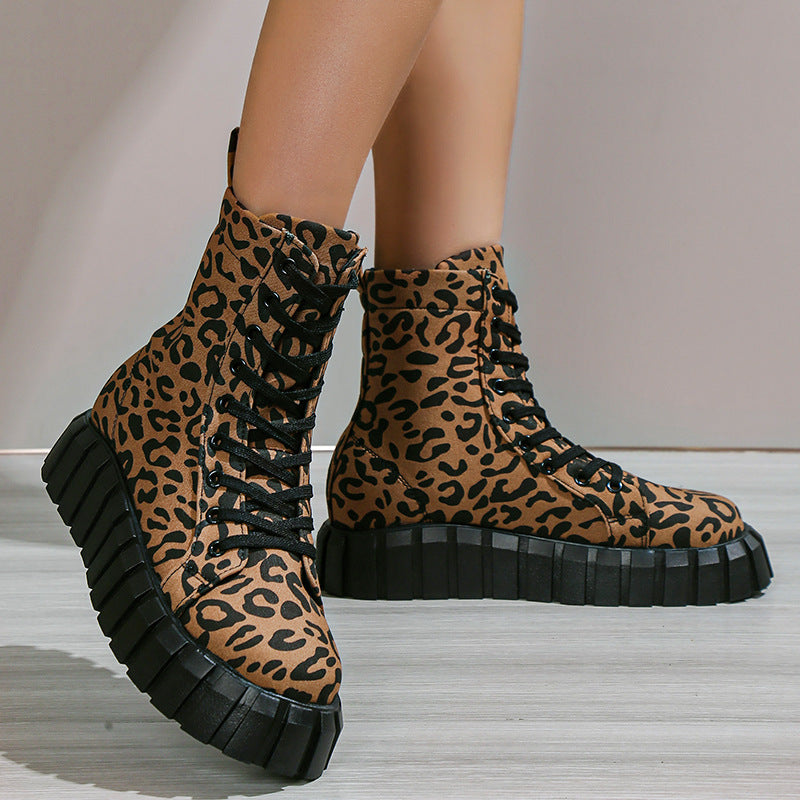 Bellanica - Leopard Print Women Shoes Platform Boots
