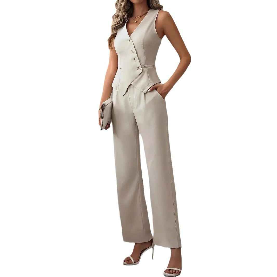 Women's V-Neck Vest and Pants Set