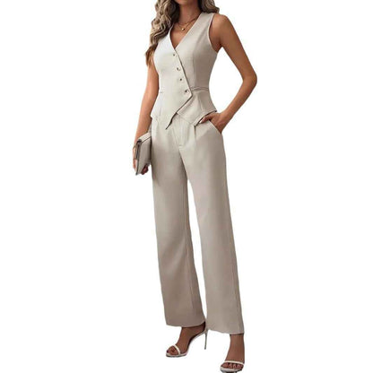 Women's V-Neck Vest and Pants Set