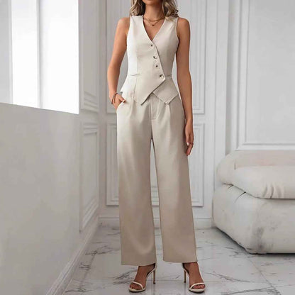 Women's V-Neck Vest and Pants Set