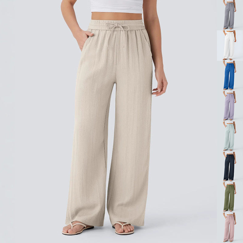 Women's Casual Wide-Leg Drawstring Pocket Pants