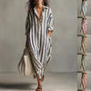Women's Striped Print Summer Split-Collar Dress