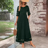 Five-quarter Sleeve Mesh Patchwork Round Neck Pocket Dress