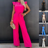 Ruffled Sleeveless Belted Jumpsuit with Pockets