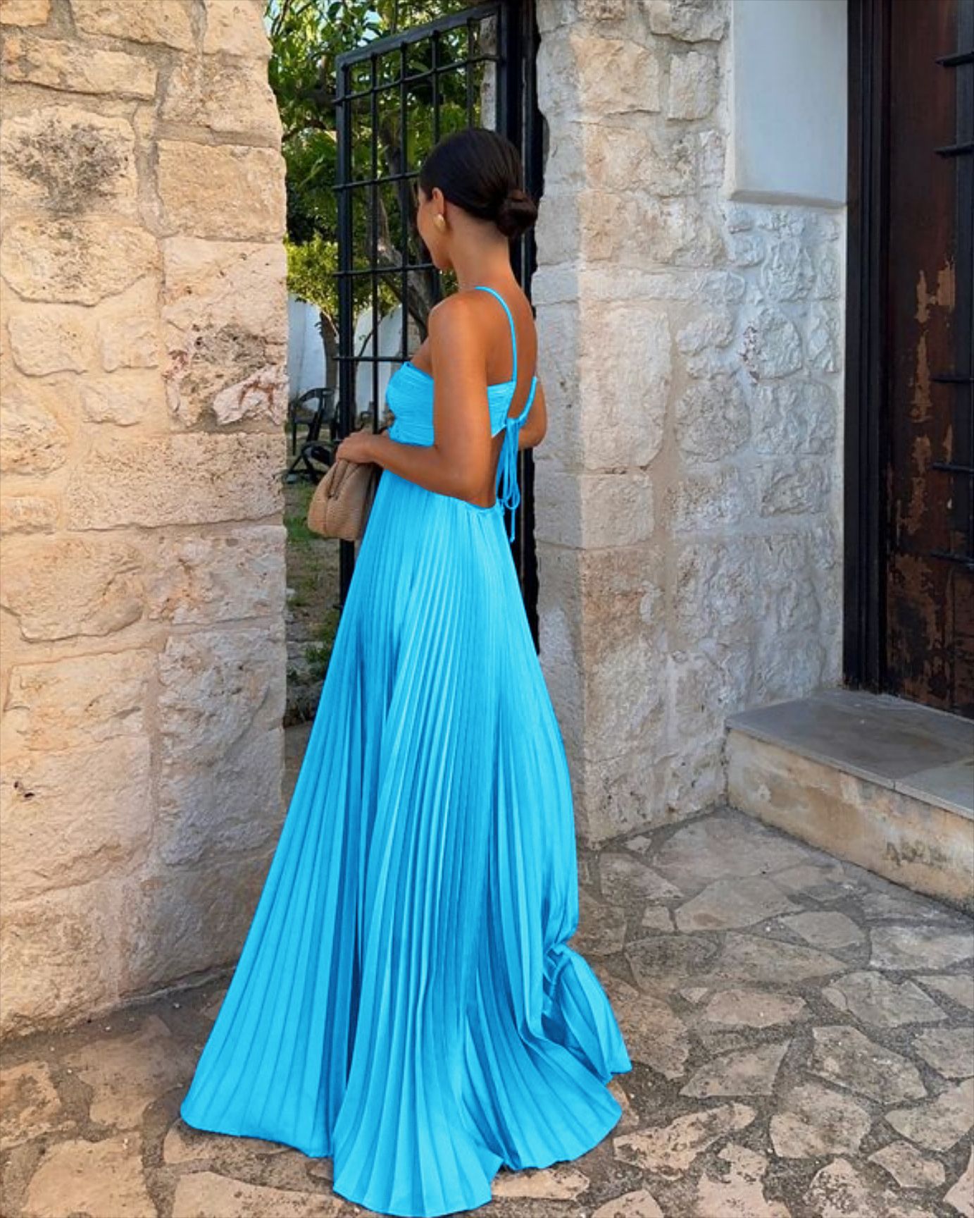 Pleated Sleeveless Halter Dress for Women | Evening Party Style
