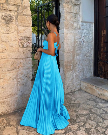 Pleated Sleeveless Halter Dress for Women | Evening Party Style