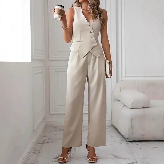 Women's V-Neck Vest and Pants Set