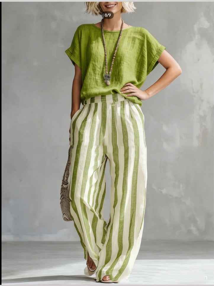 Women's Striped Summer T-Shirt Trouser Set