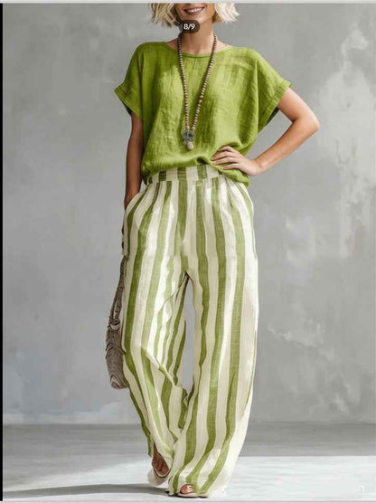Women's Striped Summer T-Shirt Trouser Set