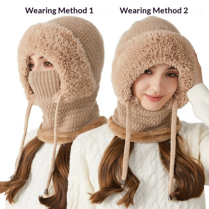 Bellanica - Knitted Hat For Women, Winter Integrated Scarf Beanie