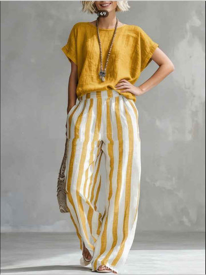 Women's Striped Summer T-Shirt Trouser Set