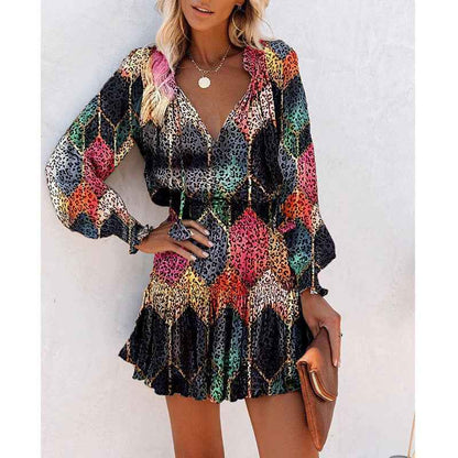 Floral Print Puff Sleeve Waist Dress