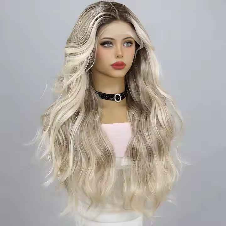 Gold Gradient T-Shaped Wavy Lace Wig