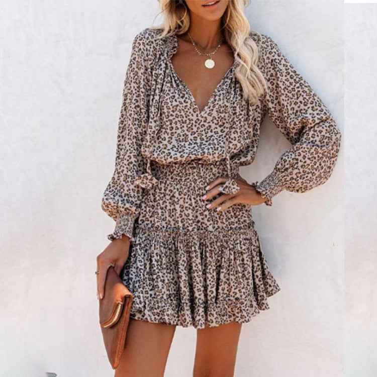 Floral Print Puff Sleeve Waist Dress