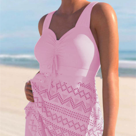 Lace One Piece Swimsuit | Elegant Solid Color Swimwear