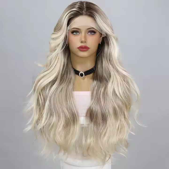 Gold Gradient T-Shaped Wavy Lace Wig