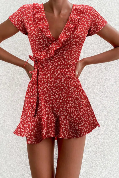 Bellanica - Floral Ruffle V-Neck Mini Dress