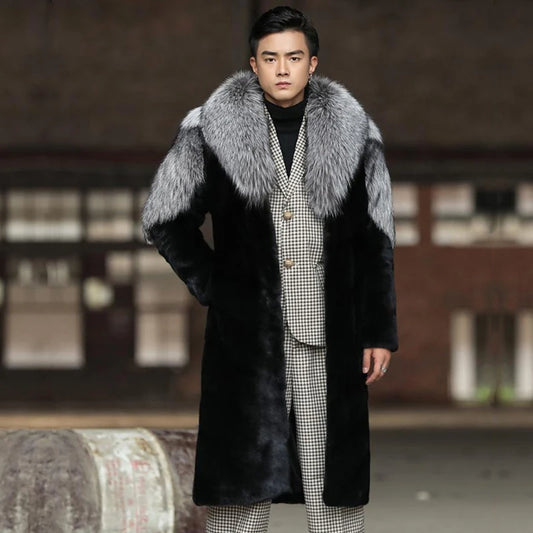 Men's Imitation Mink Coat Winter Warm Long Trench Coat