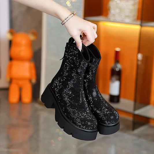 Bellanica - Women’s rhinestone mid-heel ankle boots