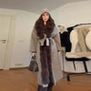 Fashion Fur Spliced Lace-Up Woolen Coat