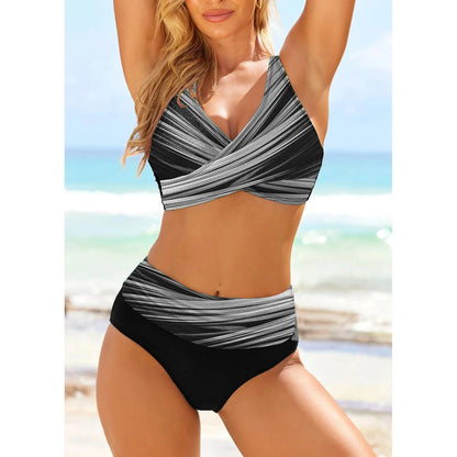 Bellanica - Rainbow Stripe High Waist Bikini Set
