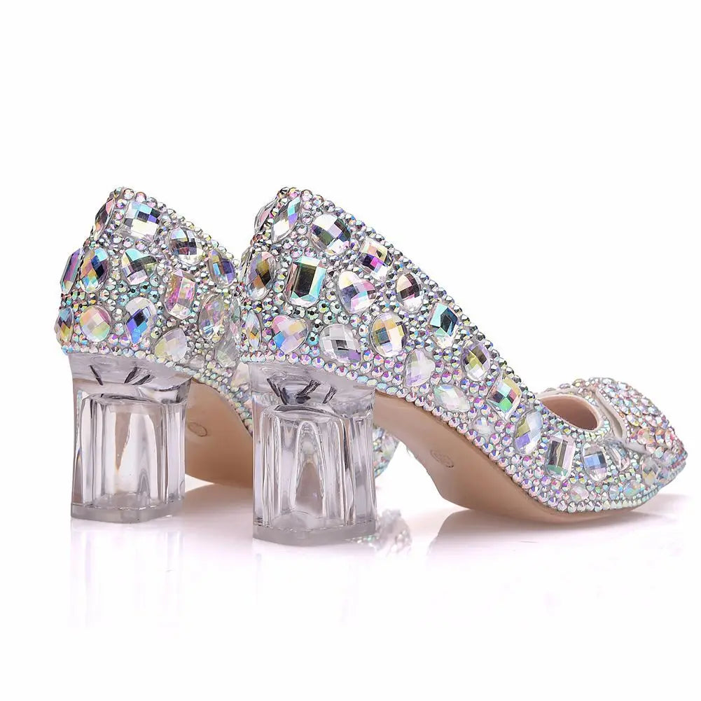 Bellanica - Escarpins à talon carré transparent et nœud en cristal