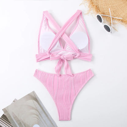 Bellanica - Crinkled High-Cut Bikini Set