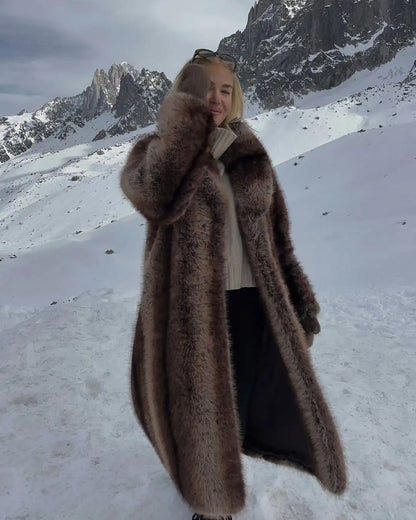 Bellanica - Women's Casual Lapel Faux Fur Long Coat