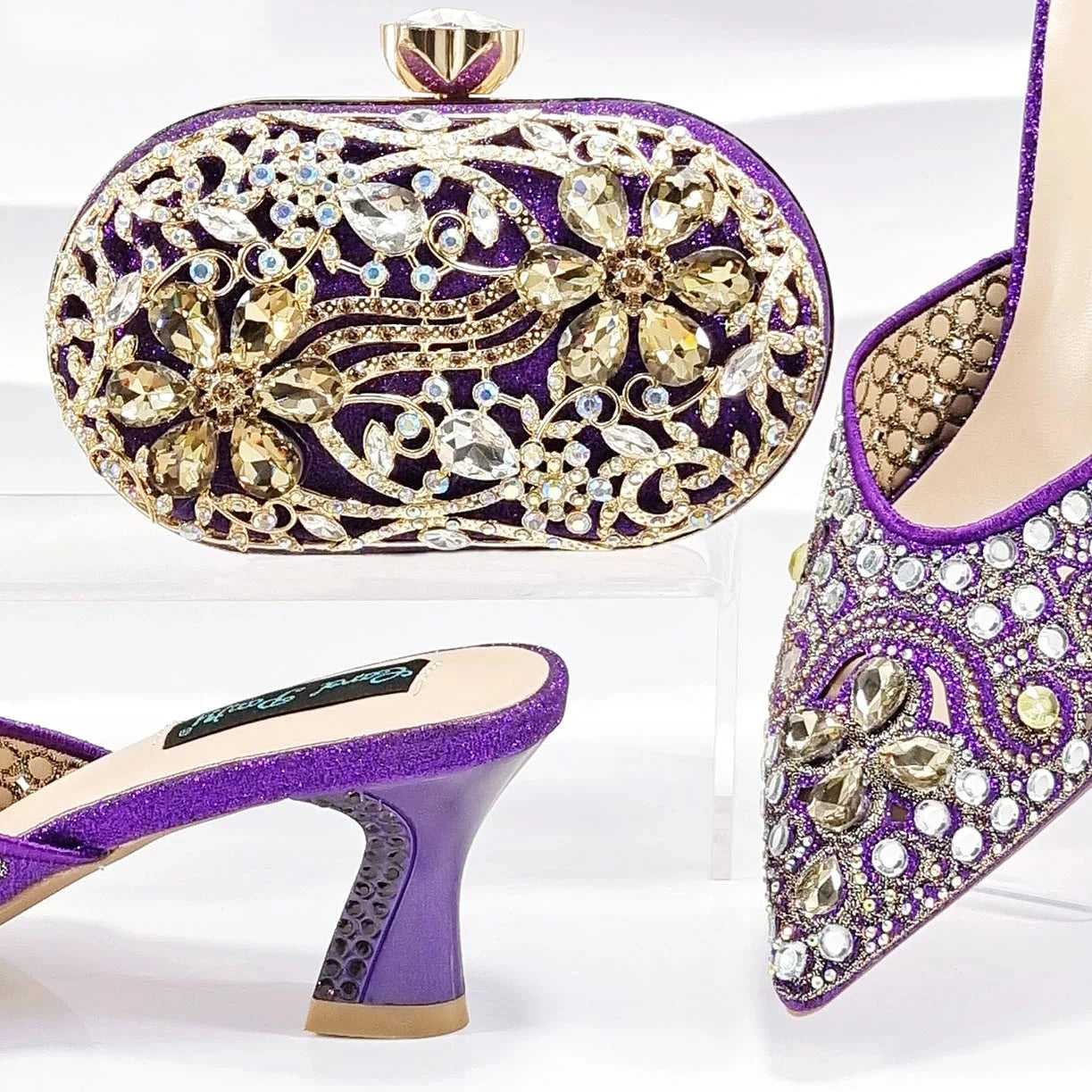 Bellanica - Talons élégants avec sac en diamant assorti
