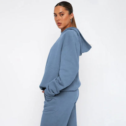 Bellanica - Women's Solid Hooded Sweatshirt Set